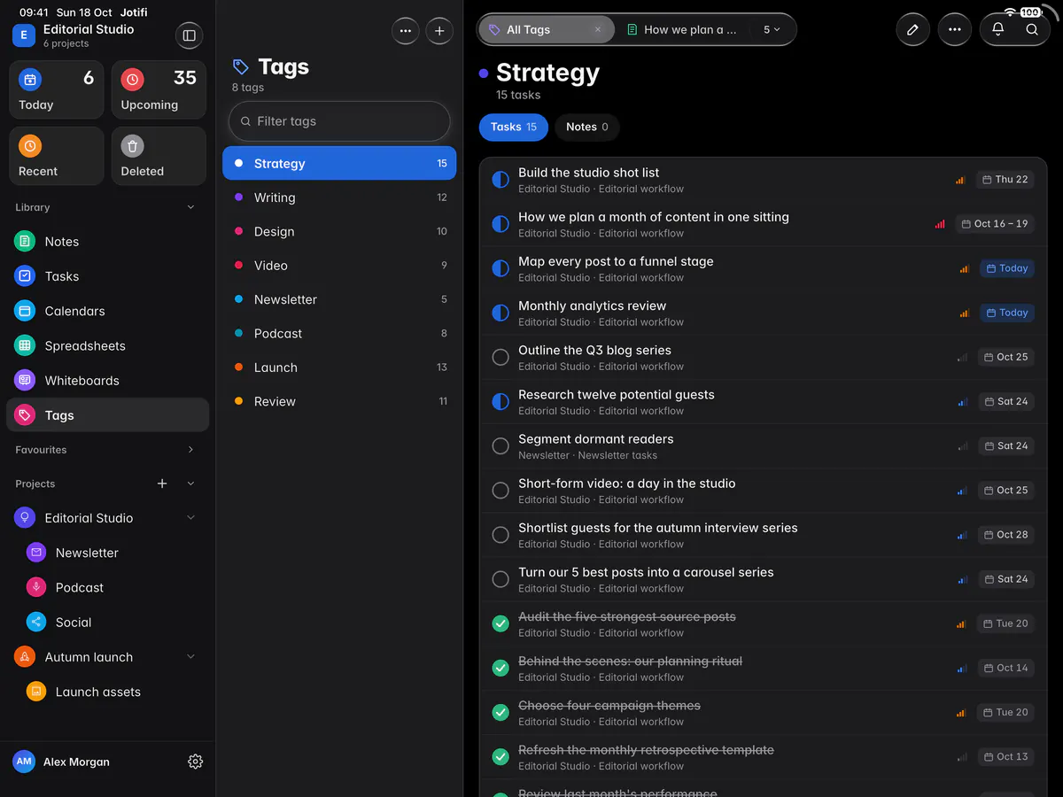 Tags listed with how many items carry each one (an iPad)