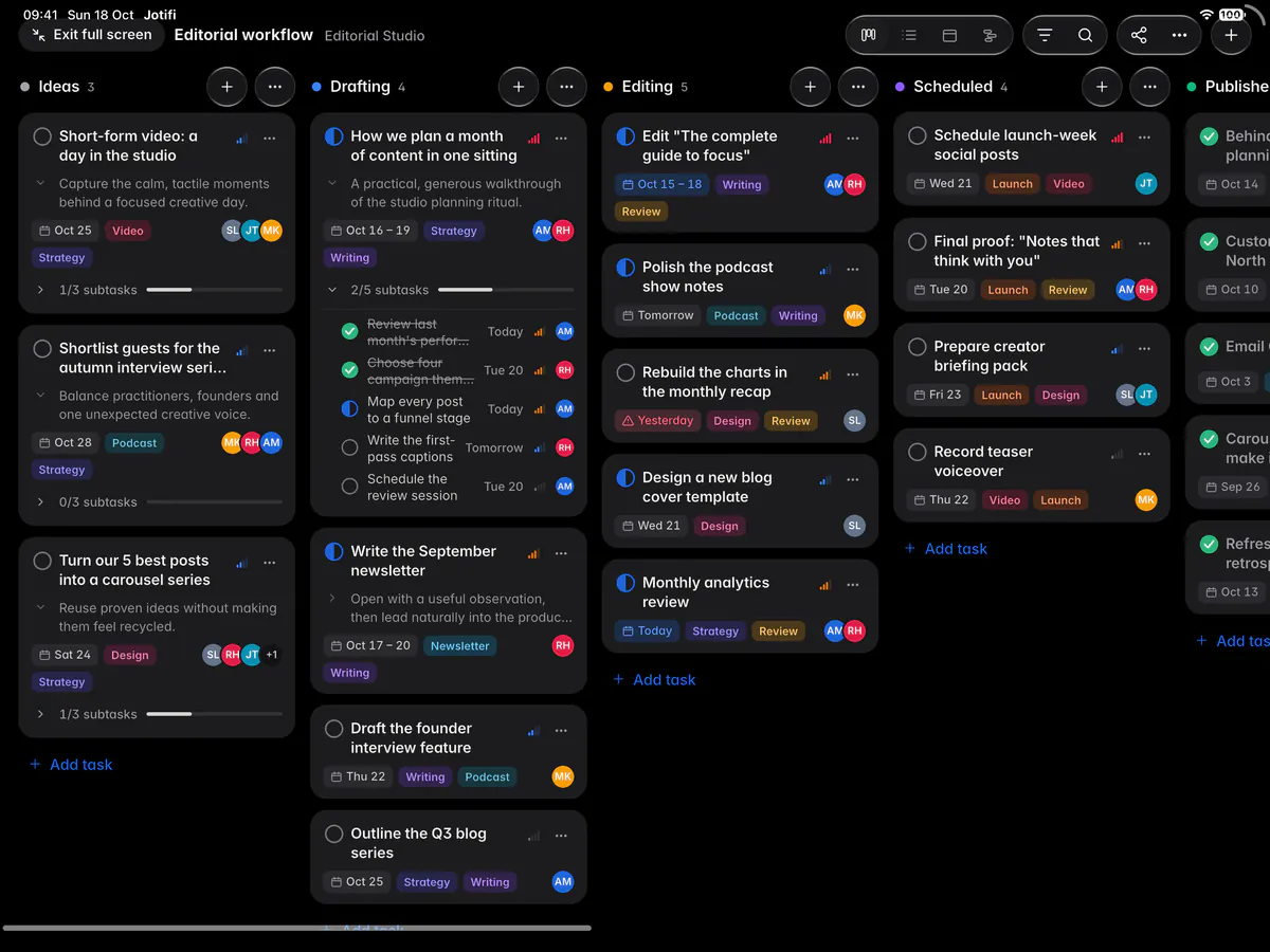 A board in full screen, with Exit full screen at the top left (an iPad)