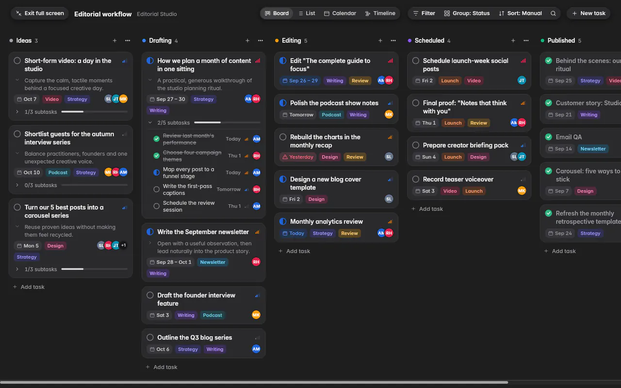 A board in full screen, with Exit full screen at the top left (the web app)