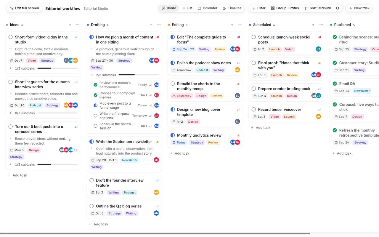 A board in full screen, with Exit full screen at the top left (the web app)
