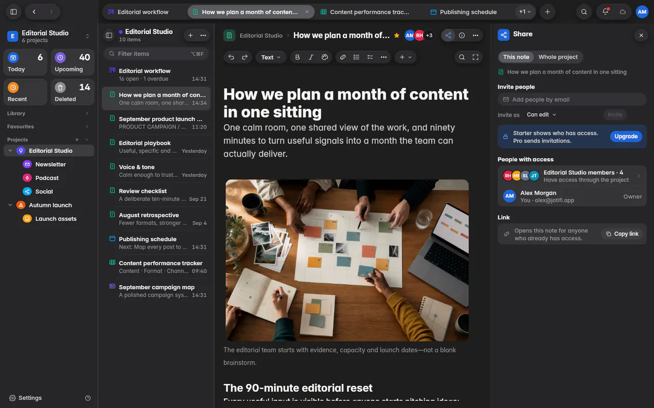 The Share pane with Invite people, the Invite as role, the people with access and pending invitations (the web app)