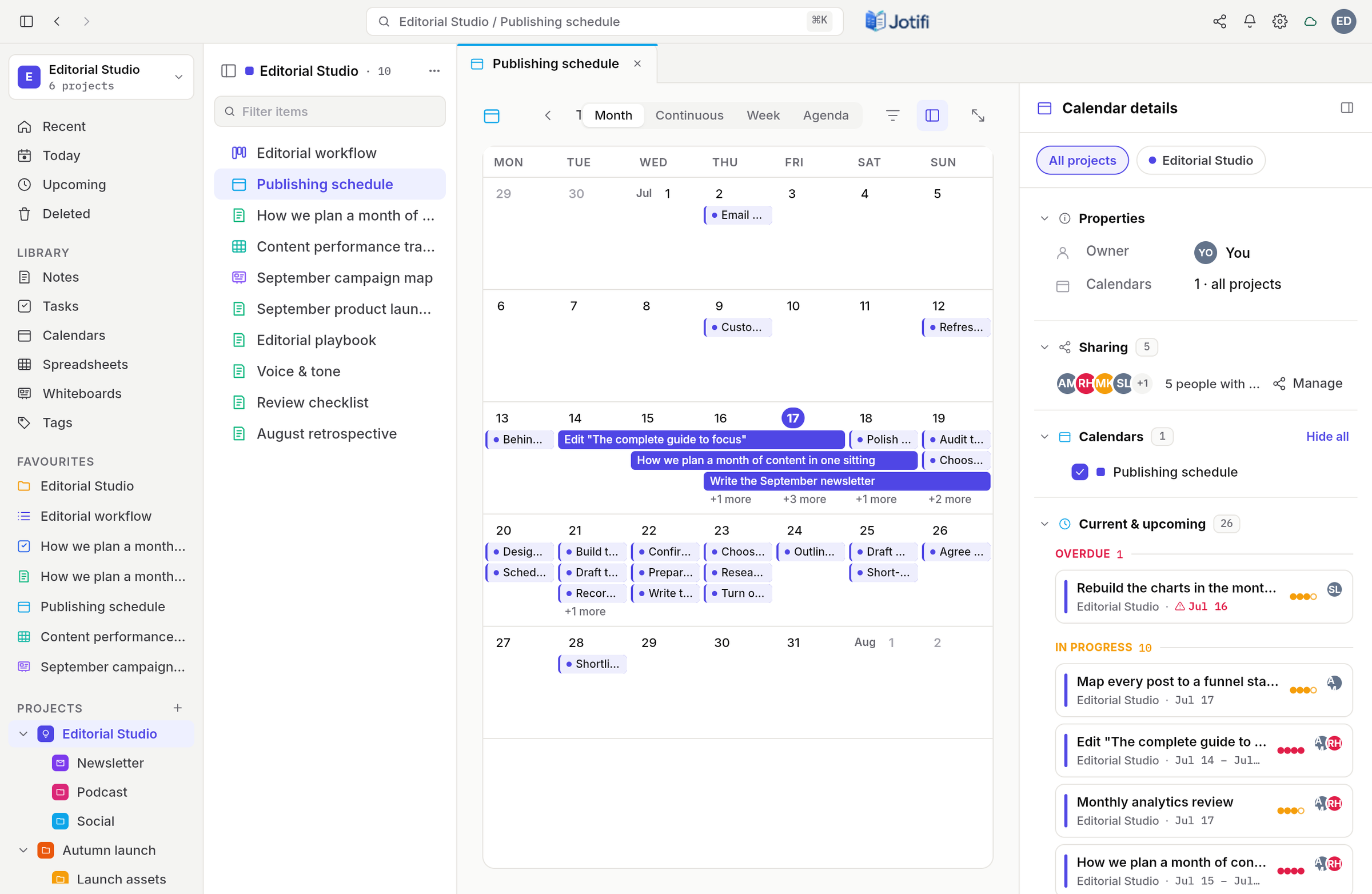 A Jotifi month calendar on desktop, iPad, and phone