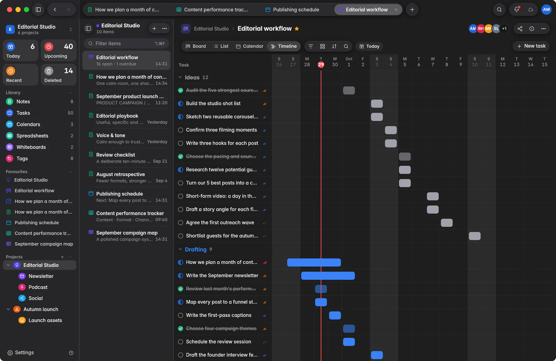 A Jotifi project timeline on a Mac, an iPad and an iPhone