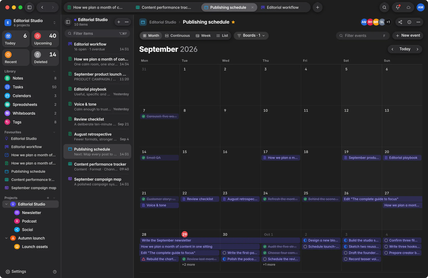 A Jotifi month calendar on a Mac, an iPad and an iPhone