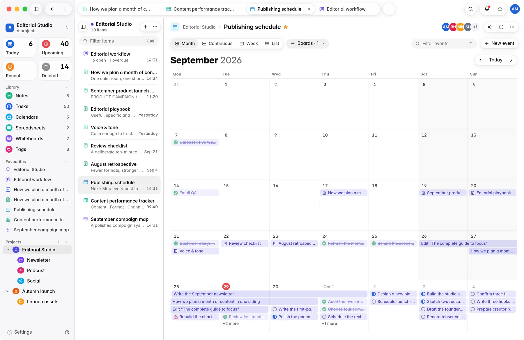 A Jotifi month calendar on a Mac, an iPad and an iPhone